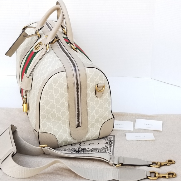 Amazing Gucci GG Supreme  Rare Monogram Web Small Savoy Duffle Weekender bag - Picture 10 of 16